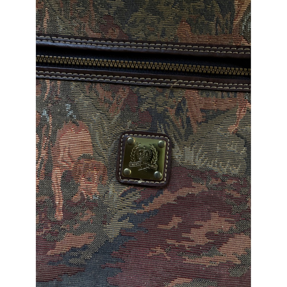 Vintage Tapestry Rolling Suitcase | Fox Hunt | Carry On Bag | Capizio |Brown Tan - Picture 14 of 16